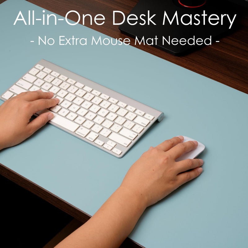 WAYBER Leather Desk Pad Protector, Waterproof Mouse Pad, PU Desk Mat, Office Desk Cover, Desk Writing Mat for Office/Home/Work/Cubicle (Light Blue/Silver) 31.5x15.7in - Image 3